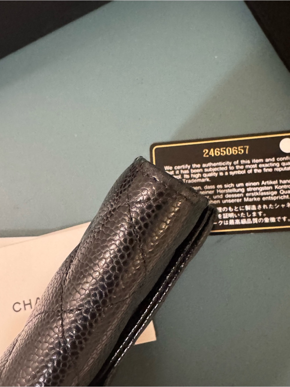 CHANEL Black Quilted Caviar Leather Wallet with Gold CC Lock - Picture 7 of 13